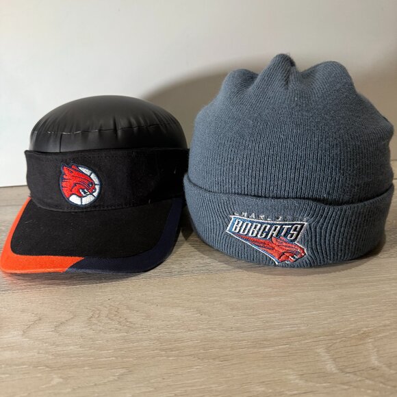 2 PCS VTG NBA Charlotte Bobcats Black Visor and Gray Beanie - Picture 1 of 4